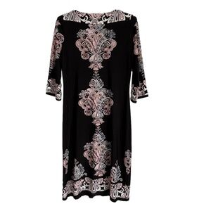 EUC Jessica black pink and white Paisley pattern dress 3/4 sleeve size 6